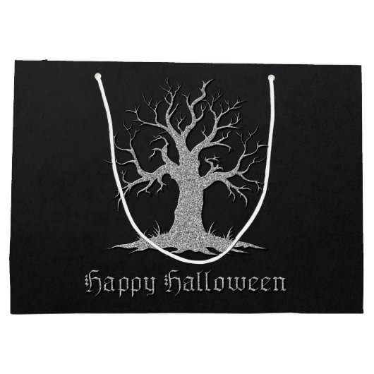 Silver Spooky Tree Halloween Große Geschenktüte (Rückseite)