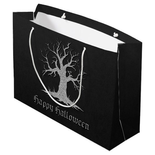 Silver Spooky Tree Halloween Große Geschenktüte (Rückseite Schrägansicht)