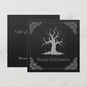 Silver Spooky Tree Halloween Grußkarte