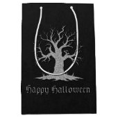 Silver Spooky Tree Halloween Mittlere Geschenktüte (Vorderseite)