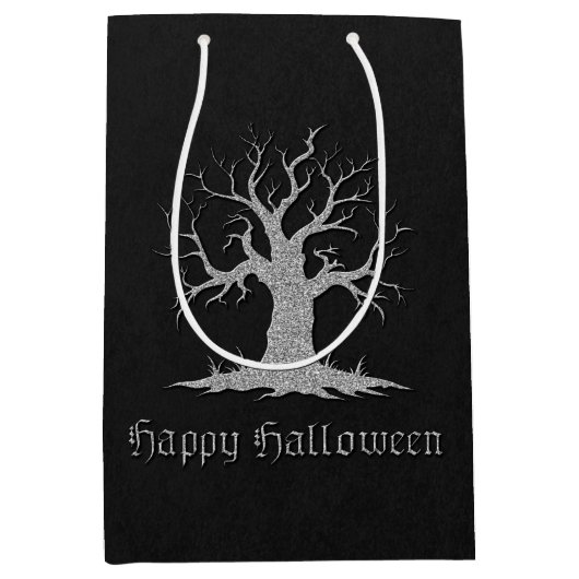 Silver Spooky Tree Halloween Mittlere Geschenktüte (Vorderseite)