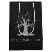Silver Spooky Tree Halloween Mittlere Geschenktüte (Rückseite)
