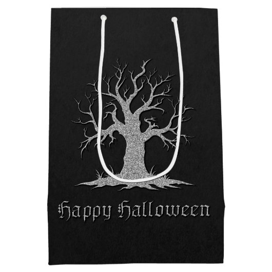 Silver Spooky Tree Halloween Mittlere Geschenktüte (Rückseite)