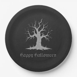Silver Spooky Tree Halloween Pappteller