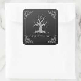 Silver Spooky Tree Halloween Quadratischer Aufkleber