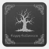 Silver Spooky Tree Halloween Quadratischer Aufkleber (Vorderseite)