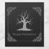 Silver Spooky Tree Halloween Weinetikett (Einzelnes Label)