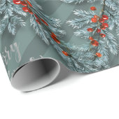 Silver Spruce Red Berries Lattice Frohe Weihnachte Geschenkpapier (Rolleneckpunkt)