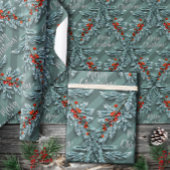 Silver Spruce Red Berries Lattice Frohe Weihnachte Geschenkpapier