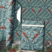 Silver Spruce Red Berries Lattice Strichen Geschenkpapier