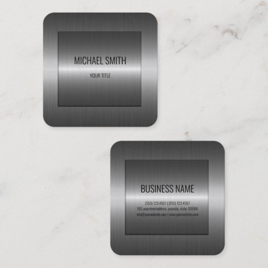 Silver Stainless Steel Metal Look Quadratische Visitenkarte (Vorne/Hinten)