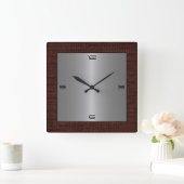 Silver Stainless Steel Modern Burlap Border #2 Quadratische Wanduhr (Zuhause)