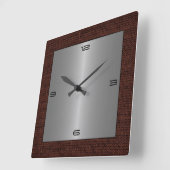 Silver Stainless Steel Modern Burlap Border #2 Quadratische Wanduhr (Winkel)