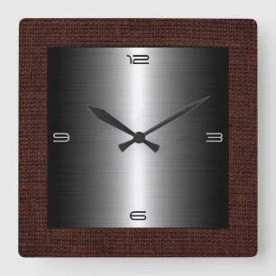 Silver Stainless Steel Modern Burlap Border Quadratische Wanduhr