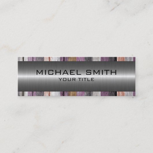 Silver Stainless Steel Modern Wood Look Mini Visitenkarte (Vorderseite)