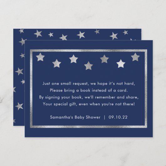 Silver Star Book Request Card, Bücher für das Baby Einladungspostkarte (Vorne/Hinten)