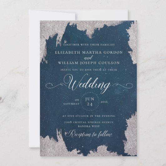 Silver Star Celestial Winter Wedding Card Einladung (Vorderseite)