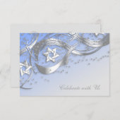 Silver Star Confetti Blühe RSVP Card Blue Einladung (Vorne/Hinten)