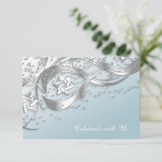 Silver Star Confetti Blühe RSVP Karte weiß (Stehend Vorderseite)