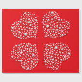 Silver Star Hearts on Red Background Geschenkpapier (Flach)