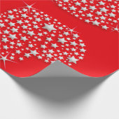 Silver Star Hearts on Red Background Geschenkpapier (Ecke)