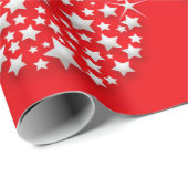 Silver Star Hearts on Red Background Geschenkpapier (Rolleneckpunkt)