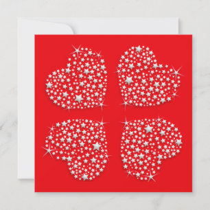 Silver Star Hearts on Red Background Karte