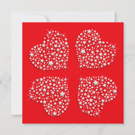 Silver Star Hearts on Red Background Karte (Vorderseite)