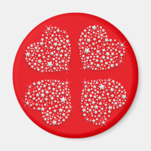 Silver Star Hearts on Red Background Magnet