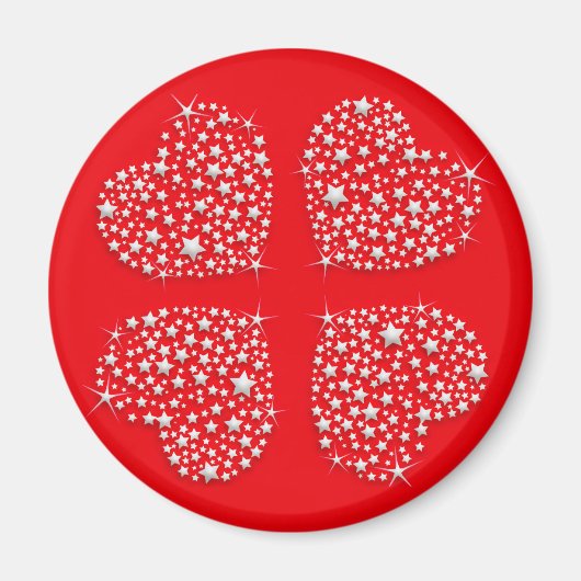Silver Star Hearts on Red Background Magnet (Vorne)