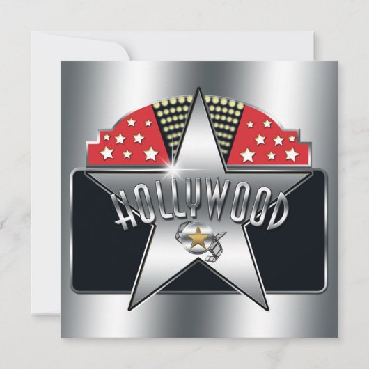 Silver Star Hollywood Typografie Retro Einladung (Vorderseite)