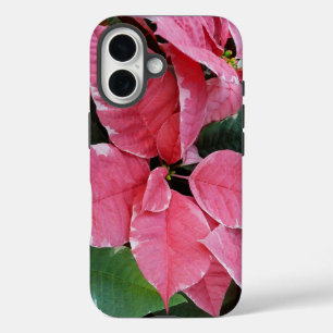 Silver Star Marble Poinsettias Pink Holiday Floral iPhone 16 Hülle