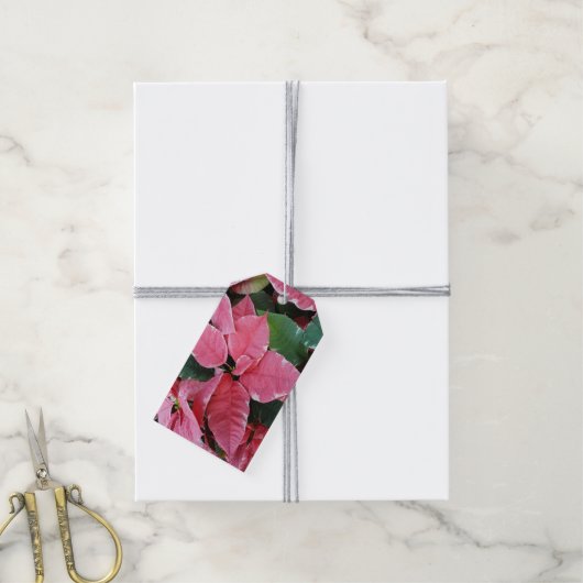 Silver Star Marble Poinsettias Pink Holiday Floral Geschenkanhänger (Mit Garn)