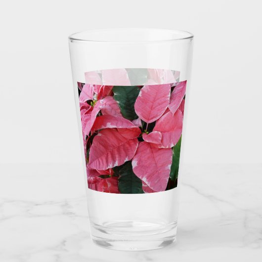 Silver Star Marble Poinsettias Pink Holiday Floral Glas (Vorderseite)