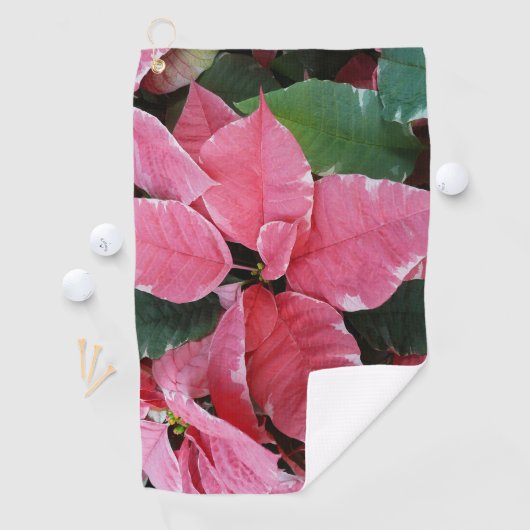 Silver Star Marble Poinsettias Pink Holiday Floral Golfhandtuch (Insitu)