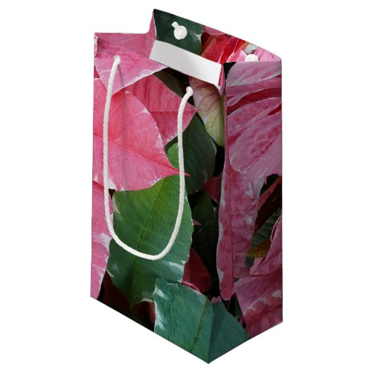 Silver Star Marble Poinsettias Pink Holiday Floral Kleine Geschenktüte (Vorderseite Schrägansicht)