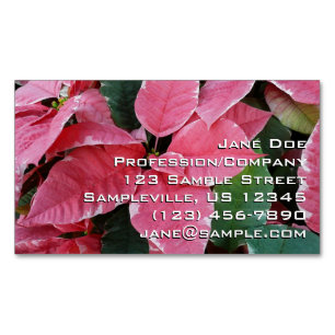 Silver Star Marble Poinsettias Pink Holiday Floral Magnetische Visitenkarte