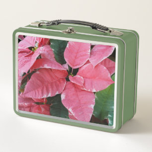 Silver Star Marble Poinsettias Pink Holiday Floral Metall Brotdose