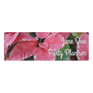 Silver Star Marble Poinsettias Pink Holiday Floral Namenschild