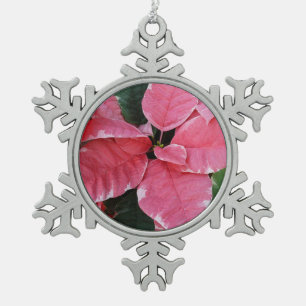 Silver Star Marble Poinsettias Pink Holiday Floral Schneeflocken Zinn-Ornament