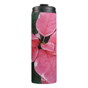 Silver Star Marble Poinsettias Pink Holiday Floral Thermosbecher