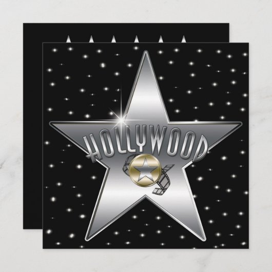 Silver Star Old Retro Hollywood Sparkle Einladung (Vorne/Hinten)