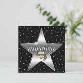 Silver Star Old Retro Hollywood Sparkle Einladung (Stehend Vorderseite)