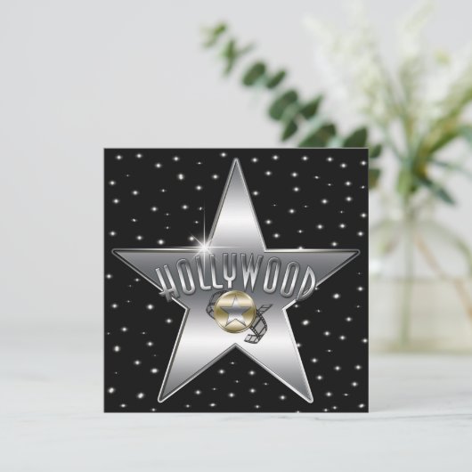 Silver Star Old Retro Hollywood Sparkle Einladung (Stehend Vorderseite)