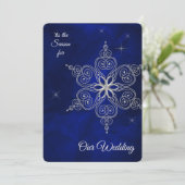 Silver Star Snowflake Winter Sky Wedding Einladung (Stehend Vorderseite)