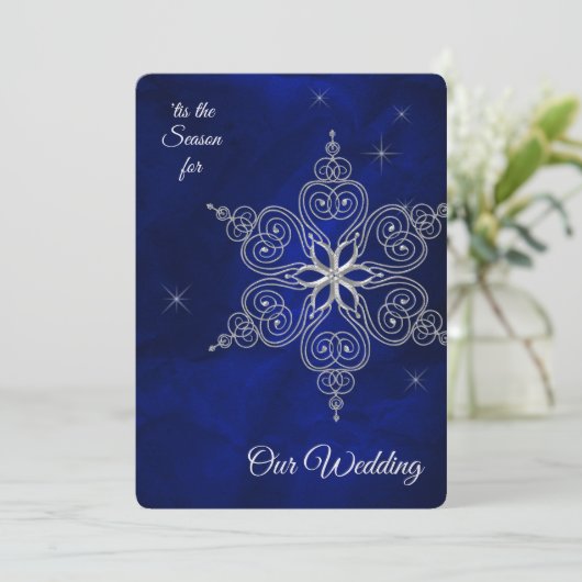 Silver Star Snowflake Winter Sky Wedding Einladung (Stehend Vorderseite)