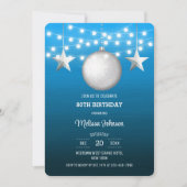 Silver Star String Light Blue Gradient Birthday Einladung (Vorderseite)