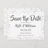 Silver Stardust Confetti Save the Date Ankündigungspostkarte (Vorne/Hinten)