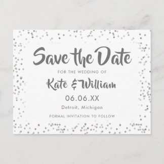 Silver Stardust Confetti Save the Date Ankündigungspostkarte