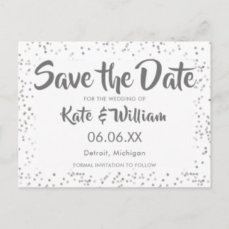 Silver Stardust Confetti Save the Date Ankündigungspostkarte